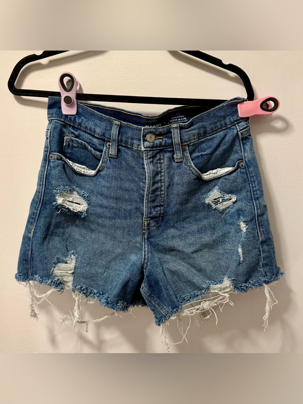 Old Navy - Blue Distressed High-Rise Denim Shorts